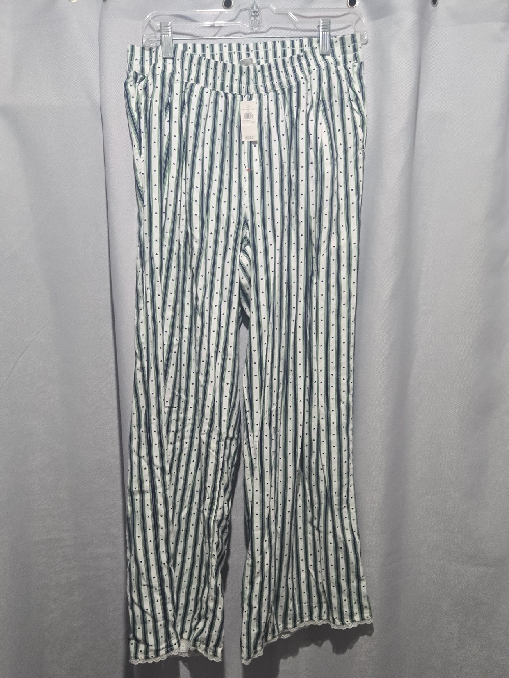 aerie Vertical Stripe Wide-Leg Pajama Pants in White and Green